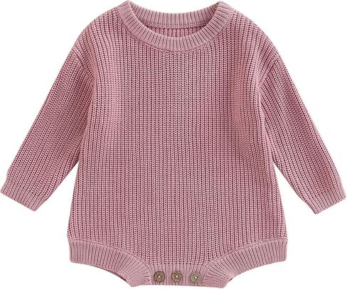 Newborn Baby Boy Girl Fall Winter Clothes Chunky Knit Sweater Romper | Solid Color Long Sleeve Onesie Oversized Romper One Piece Bodysuit Newborn Baby Boy Girl Coming Home Outfit Cute Clothes in Saudi Arabia