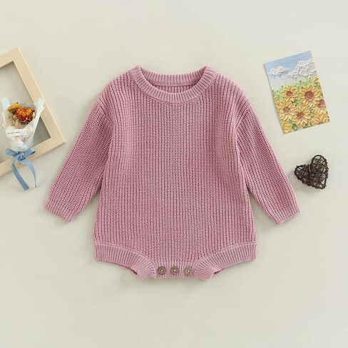 Newborn Baby Boy Girl Fall Winter Clothes Chunky Knit Sweater Romper | Solid Color Long Sleeve Onesie Oversized Romper One Piece Bodysuit Newborn Baby Boy Girl Coming Home Outfit Cute Clothes in Saudi Arabia
