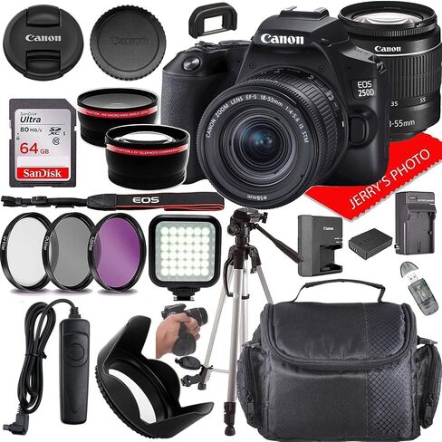 Canon EOS 250D (Rebel SL3) DSLR Camera w/Canon EF-S 18-55mm f/4-5.6 IS STM Lens + Case + 64GB Memory (21pc Bundle) (Renewed) in Saudi Arabia