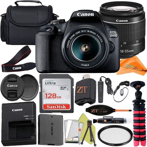 Canon EOS 2000D (Rebel T7) Digital SLR Camera 24.1MP Sensor with 18-55mm Lens + ZeeTech Accessory Bundle, SanDisk 128GB Memory Card, Case and Tripod. (Renewed) in Saudi Arabia