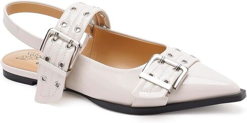 Beast Fashion Women's Slingback Flats Studded Buckle Straps Flats Slip-On Slides Pointed Toe Flats Adjustable Strap Sandals Dressy Shoes in Saudi Arabia
