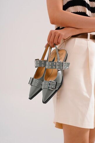 Women's Slingback Flats Studded Buckle Straps Flats Slip-On Slides Pointed Toe Flats Adjustable Strap Sandals Dressy Shoes in Saudi Arabia