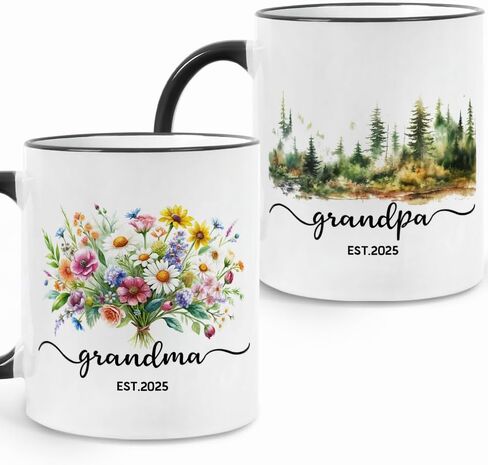 FUNNYUNCLE Grandma and Grandpa 2025 Mugs,New Grandparents Gifts First Time 2025, Pregnancy Announcement For Grandparents Mug Set,Grandparents Baby Announcement Gifts Est 2025 Tea Cup 11 OZ in Saudi Arabia