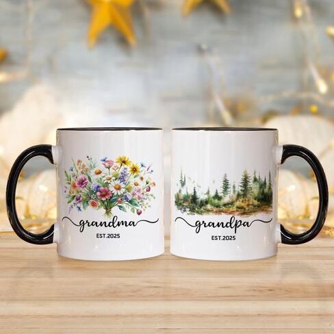 FUNNYUNCLE Grandma and Grandpa 2025 Mugs,New Grandparents Gifts First Time 2025, Pregnancy Announcement For Grandparents Mug Set,Grandparents Baby Announcement Gifts Est 2025 Tea Cup 11 OZ in Saudi Arabia