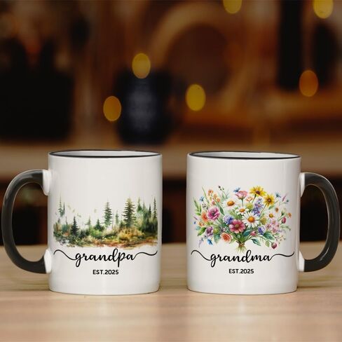 FUNNYUNCLE Grandma and Grandpa 2025 Mugs,New Grandparents Gifts First Time 2025, Pregnancy Announcement For Grandparents Mug Set,Grandparents Baby Announcement Gifts Est 2025 Tea Cup 11 OZ in Saudi Arabia