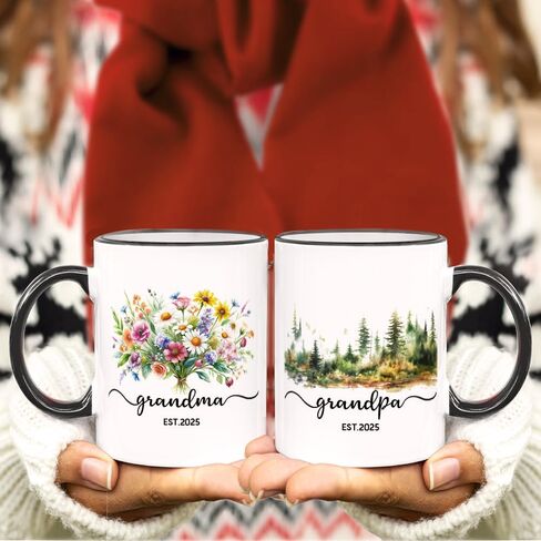 FUNNYUNCLE Grandma and Grandpa 2025 Mugs,New Grandparents Gifts First Time 2025, Pregnancy Announcement For Grandparents Mug Set,Grandparents Baby Announcement Gifts Est 2025 Tea Cup 11 OZ in Saudi Arabia