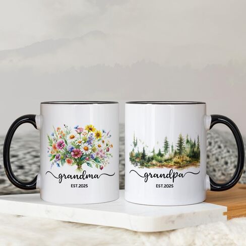 FUNNYUNCLE Grandma and Grandpa 2025 Mugs,New Grandparents Gifts First Time 2025, Pregnancy Announcement For Grandparents Mug Set,Grandparents Baby Announcement Gifts Est 2025 Tea Cup 11 OZ in Saudi Arabia