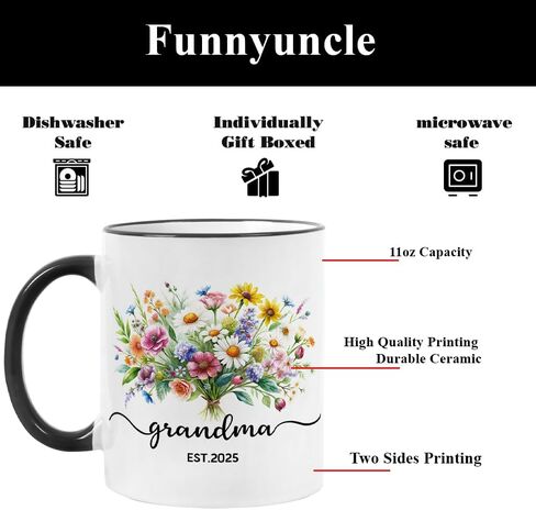 FUNNYUNCLE Grandma and Grandpa 2025 Mugs,New Grandparents Gifts First Time 2025, Pregnancy Announcement For Grandparents Mug Set,Grandparents Baby Announcement Gifts Est 2025 Tea Cup 11 OZ in Saudi Arabia
