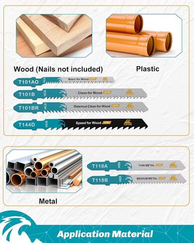 50-Piece Jigsaw Blades for Metal and Softwood Plywood, T-Shank Jig Saw Blades for Professional Accessory Jigsaw (T118A,T118B,T101AO,T101B,T101BR,T144D) in Saudi Arabia