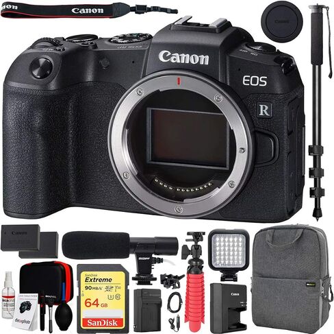 كاميرا رقمية بدون مرآة كاملة الإطار من Canon EOS RP (الهيكل فقط) مع حقيبة ظهر Deco Gear Photo Video Pro ومجموعة تنظيف البطارية الإضافية مع حقيبة حمل وميكروفون وحزمة Monopod مقاس 72 بوصة in Saudi Arabia