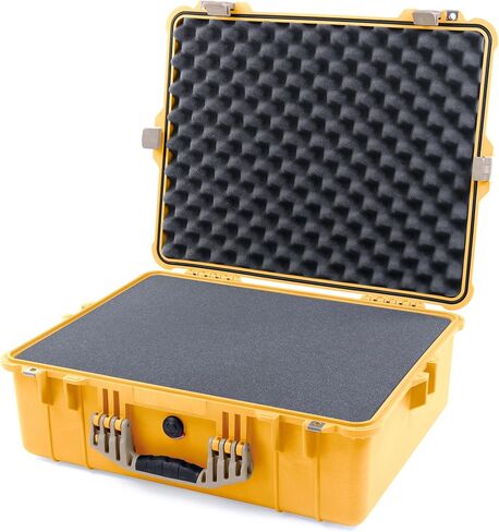 Pelican 1600 Case by ColorCase - Yellow - Large Size Waterproof Case with Pick & Pluck Foam Set & Convoluted Lid Foam - Black Handle & Latches in Saudi Arabia
