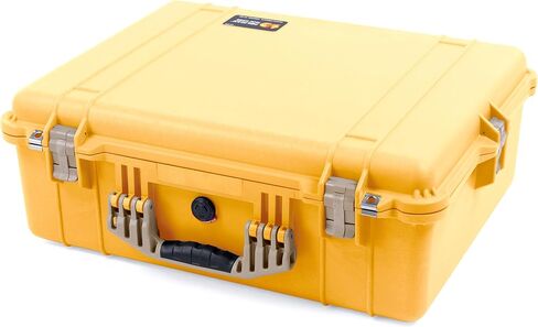 Pelican 1600 Case by ColorCase - Yellow - Large Size Waterproof Case with Pick & Pluck Foam Set & Convoluted Lid Foam - Black Handle & Latches in Saudi Arabia
