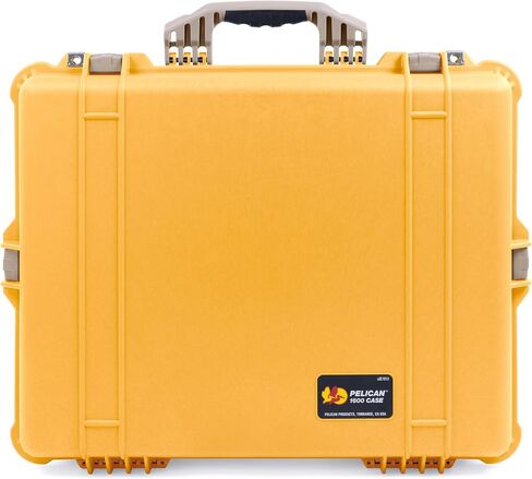 Pelican 1600 Case by ColorCase - Yellow - Large Size Waterproof Case with Pick & Pluck Foam Set & Convoluted Lid Foam - Black Handle & Latches in Saudi Arabia