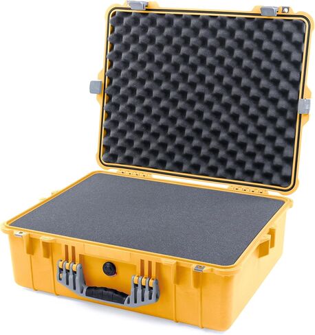 Pelican 1600 Case by ColorCase - Yellow - Large Size Waterproof Case with Pick & Pluck Foam Set & Convoluted Lid Foam - Black Handle & Latches in Saudi Arabia