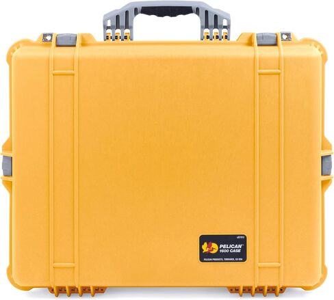 Pelican 1600 Case by ColorCase - Yellow - Large Size Waterproof Case with Pick & Pluck Foam Set & Convoluted Lid Foam - Black Handle & Latches in Saudi Arabia