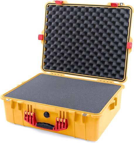 Pelican 1600 Case by ColorCase - Yellow - Large Size Waterproof Case with Pick & Pluck Foam Set & Convoluted Lid Foam - Black Handle & Latches in Saudi Arabia