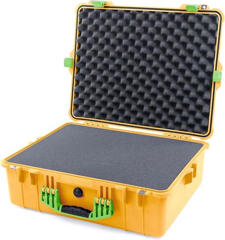 حافظة Pelican 1600 من ColorCase - صفراء - حافظة كبيرة الحجم مقاومة للماء مع مجموعة إسفنجية بيك آند بلاك وغطاء ملتف من الإسفنج - مقبض أسود ومزالج in Kuwait