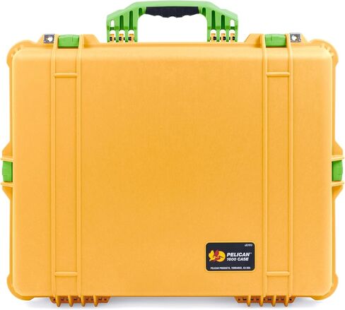حافظة Pelican 1600 من ColorCase - صفراء - حافظة كبيرة الحجم مقاومة للماء مع مجموعة إسفنجية بيك آند بلاك وغطاء ملتف من الإسفنج - مقبض أسود ومزالج in Kuwait