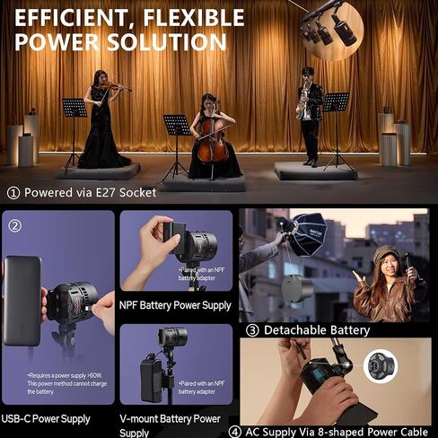 Godox 2pcs RS60Bi LED Video Light Kit, 60W Bi-Color LED Continuous Lighting for Outdoor Studio Photography,Video Recording Live Streaming Lights with 2800-6500K,11 FX Effects,Support DMX/APP Control in Saudi Arabia