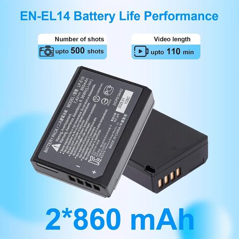 LP-E10 Battery 2 Pack 860mAh with Rapid Charger for Canon EOS Rebel T7 T6 T5 T3 T100 4000D 3000D 2000D 1500D 1300D 1200D 1100D DSLR Digital Camera Kiss X50 X70 X80 Battery Power Supply Cord in Saudi Arabia
