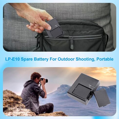 LP-E10 Battery 2 Pack 860mAh with Rapid Charger for Canon EOS Rebel T7 T6 T5 T3 T100 4000D 3000D 2000D 1500D 1300D 1200D 1100D DSLR Digital Camera Kiss X50 X70 X80 Battery Power Supply Cord in Saudi Arabia
