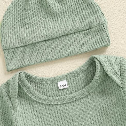 Newborn Little Brother Romper Baby Boy Waffle Knit Outfit With Hat Set | Infant Fall Winter Clothes,Convenient crotch snap closure,fits the baby's body shape without any restraint,0-18 Months in Saudi Arabia
