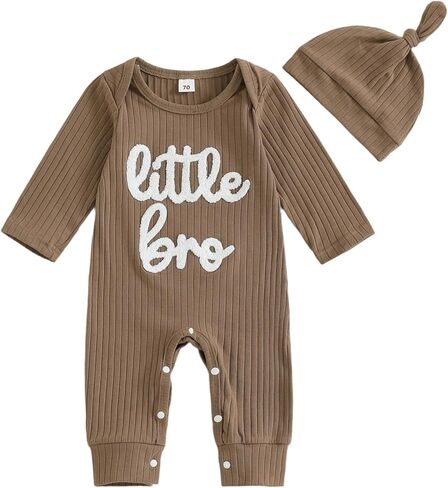 Yoawdats Newborn Little Brother Romper Baby Boy Waffle Knit Outfit With Hat Fall Winter Infant Clothes Set in Saudi Arabia