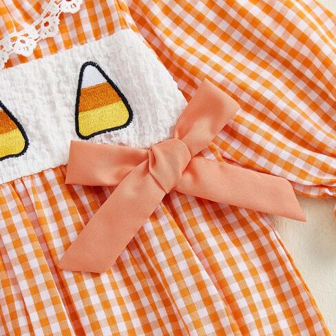 Baby Girl Halloween Outfits Plaid Lace Trim Candy Corn Embroideried Romper Long Sleeve Jumpsuit Fall Clothes in Saudi Arabia