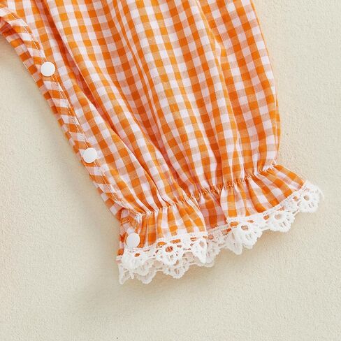 Baby Girl Halloween Outfits Plaid Lace Trim Candy Corn Embroideried Romper Long Sleeve Jumpsuit Fall Clothes in Saudi Arabia