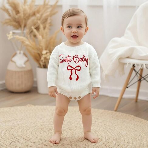 الوليد طفلة عيد الميلاد سترة سانتا الطفل القوس التطريز متماسكة رومبير بذلة ارتداءها ملابس الخريف الشتاء in Kuwait