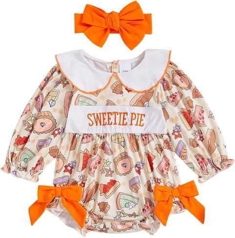 Thanksgiving Baby Girl Outfit My Rolls are Homemade Bubble Rompers | Bows Gingham Smocked Ruffle Bodysuit Headband Long Sleeve Newborn Girl Thanksgiving My Rolls Are Homemade Baby Girl Outfit in Saudi Arabia