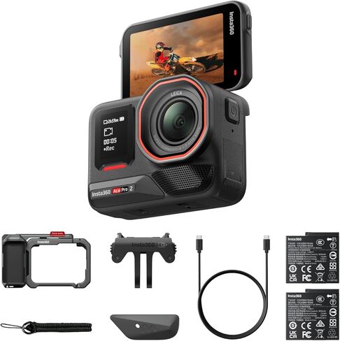 Insta360 Ace Pro 2 Xplorer Bundle Gray - كاميرا أكشن مقاومة للماء بدقة 8K تم تصميمها بالتعاون مع لايكا، مستشعر 1/1.3 بوصة، شريحة AI مزدوجة، إضاءة منخفضة رائدة، صوت فائق للتصوير الفوتوغرافي في الشوارع، بطارية مزدوجة in Kuwait