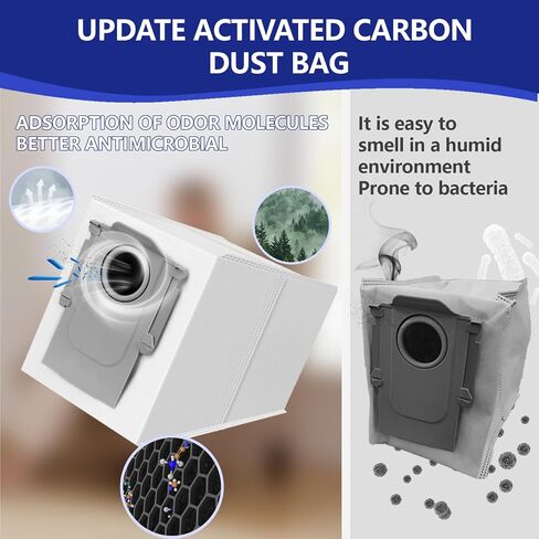 18 Packs Activated Carbon Dust Bag for Roborock Saros 10/10R/Qrevo/Qrevo S/Qrevo Pro/Qrevo Plus/Qrevo MaxV/Qrevo Master/Qrevo Curv/Qrevo Edge/S8 MaxV/S8 Max Ultra Robot Vacuum, 2.7L Large Capacity in Saudi Arabia