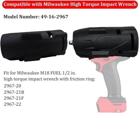 49-16-2967 49162967 حذاء حماية مطاطي مع حلقة احتكاك، متوافق مع Milwaukee M18 Fuel 1/2 في مفتاح ربط عزم الدوران العالي 2967-20 2967-21B 2967-21F 2967-22، غطاء أسود متين (التمهيد فقط) in Saudi Arabia