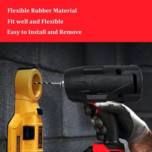 49-16-2967 49162967 حذاء حماية مطاطي مع حلقة احتكاك، متوافق مع Milwaukee M18 Fuel 1/2 في مفتاح ربط عزم الدوران العالي 2967-20 2967-21B 2967-21F 2967-22، غطاء أسود متين (التمهيد فقط) in Saudi Arabia
