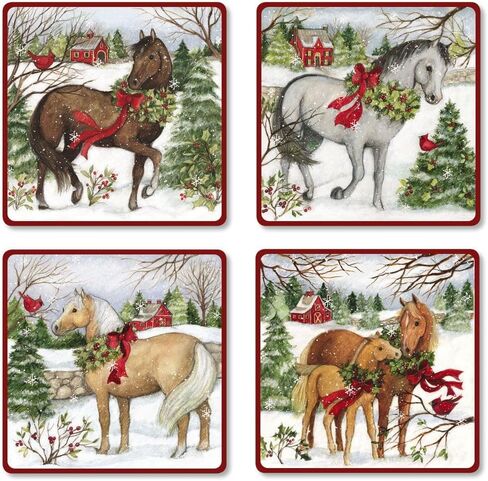 Winter Horses Christmas Envelope Seals (4 Designs) - Set of 144 1-1/2" diameter Self-Adhesive, Flat-Sheet holiday sticker Seals in Saudi Arabia