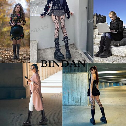 Womens Platform Mid Calf Combat Boots Chunky Booties Punk Combat Boots For Women Wedges Chunky Motorcycle Booties in Saudi Arabia