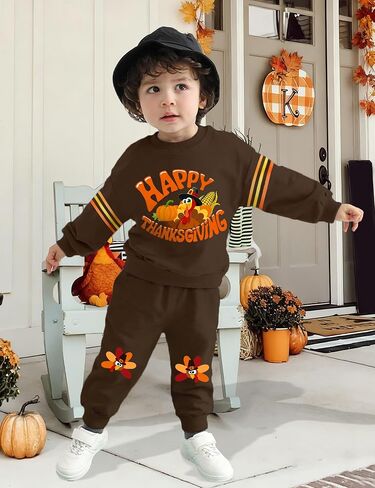 WIQI Toddler Baby Boy Thanksgiving Outfit Turkey Print Pullover Sweatshirt and Pants Clothing Set 2 Piece 18M-6Y in Saudi Arabia