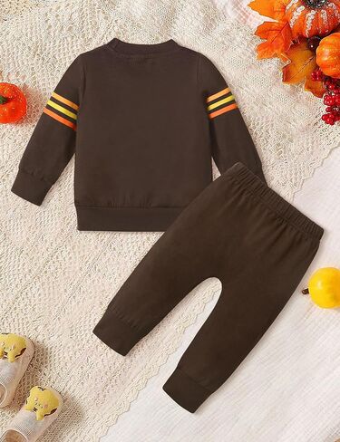 WIQI Toddler Baby Boy Thanksgiving Outfit Turkey Print Pullover Sweatshirt and Pants Clothing Set 2 Piece 18M-6Y in Saudi Arabia