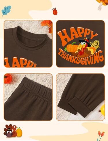 WIQI Toddler Baby Boy Thanksgiving Outfit Turkey Print Pullover Sweatshirt and Pants Clothing Set 2 Piece 18M-6Y in Saudi Arabia