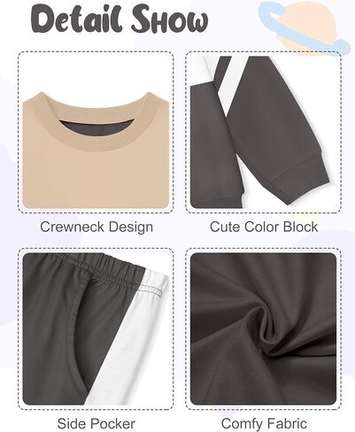 NECIOUS طفل رضيع ملابس الخريف الشتاء اللون كتلة Crewneck البلوز بلوزات وسراويل 2 قطعة وتتسابق 1-5T in Kuwait
