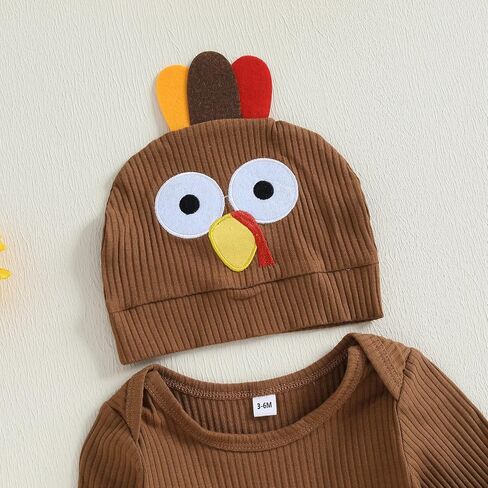 My First Thanksgiving Baby Boy Outfit Newborn Infant Long Sleeve Ribbed Romper Plaid Overalls Pants Hat 3Pcs Sets in Saudi Arabia