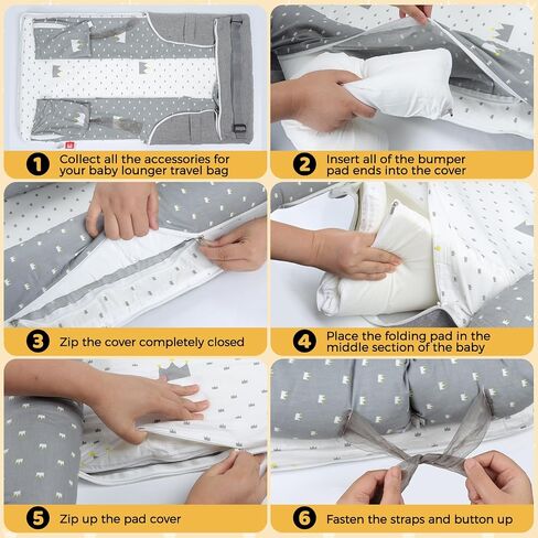 Baby Lounger for Newborn 0-24 Months, Portable Infant Lounger with Soft Breathable Cotton, Adjustable Size Lengthen Space Lightweight & Washable Essentials for Home (1. Crown) in Saudi Arabia