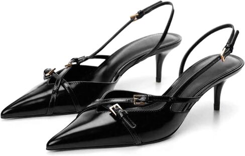 MICIFA Slingback Kitten Heels for Women Pointed Toe Stiletto Heels Slip On Pumps with Buckled Straps Dress Work Pumps Shoes in Saudi Arabia