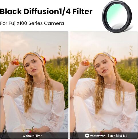 فلتر Walking Way Black Diffusion 1/4 (إطار فضي)، فلتر عدسة كاميرا بتأثير الضباب، زجاج بصري مطلي بـ 28 طبقة، متوافق مع سلسلة X100 (X100، X100S، X100F، X100T، X100V، X100VI) in Saudi Arabia