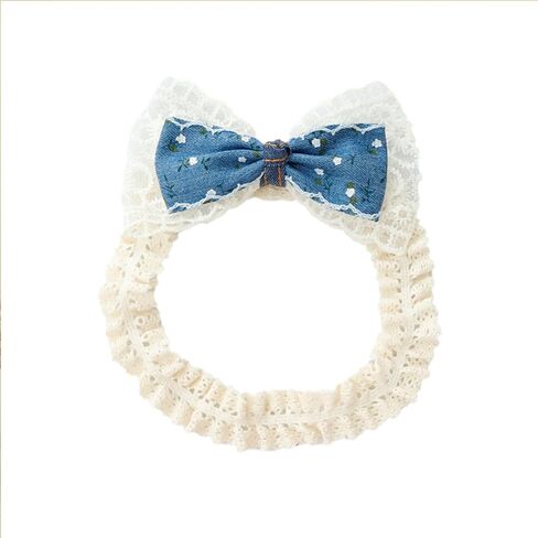 Baby Girls Hairbands Bow Lace Headband Handmade Soft Stretchy Pink Bowknot Hairbands Newborn Hairband with Bows Elastic Hair Bands for Kids Infant(Blue Denim Bow in Kuwait