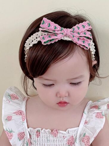 Baby Girls Hairbands Bow Lace Headband Handmade Soft Stretchy Pink Bowknot Hairbands Newborn Hairband with Bows Elastic Hair Bands for Kids Infant(Blue Denim Bow in Kuwait