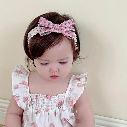 Baby Girls Hairbands Bow Lace Headband Handmade Soft Stretchy Pink Bowknot Hairbands Newborn Hairband with Bows Elastic Hair Bands for Kids Infant(Blue Denim Bow in Kuwait