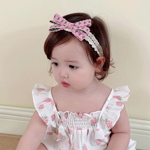 Baby Girls Hairbands Bow Lace Headband Handmade Soft Stretchy Pink Bowknot Hairbands Newborn Hairband with Bows Elastic Hair Bands for Kids Infant(Blue Denim Bow in Kuwait