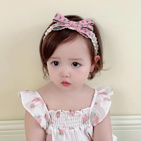 Baby Girls Hairbands Bow Lace Headband Handmade Soft Stretchy Pink Bowknot Hairbands Newborn Hairband with Bows Elastic Hair Bands for Kids Infant(Blue Denim Bow in Kuwait